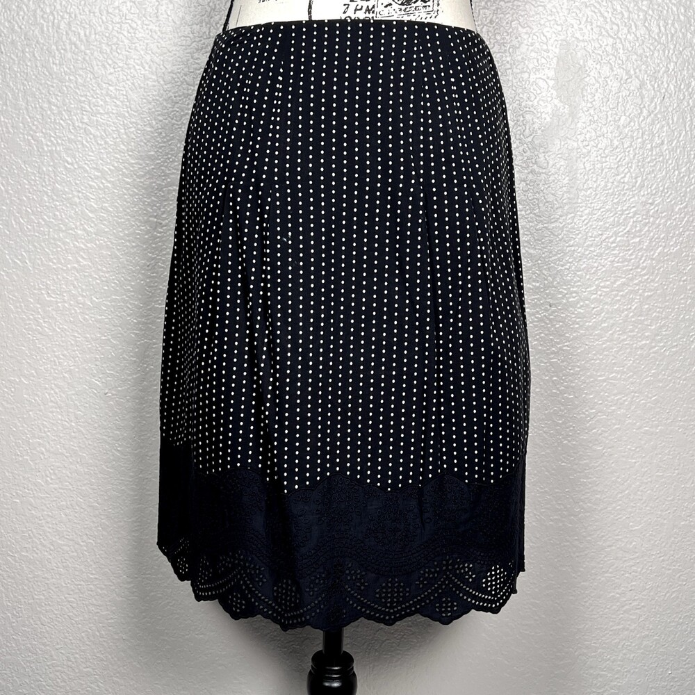 Ann Taylor Sz 2P Polka Dot Lace Skirt Lined Black White 100% Cotton Side Zipper - Picture 5 of 12